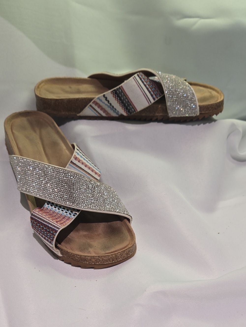 Very G Esme Slides Sparkle Crisscross Slide Sandals Women's Size 8.5